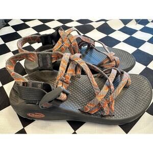 Chaco Z Cloud X2 Toe Strap Classic Sandals Woman Size 6 ZigZag Orange Gray EUC